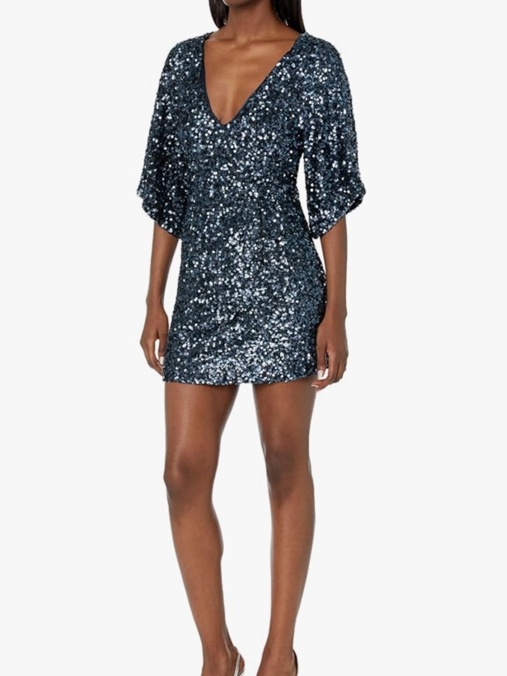 Free People party girl Navy Sequin V-Neck Mini Dress with Dolman Sleeves